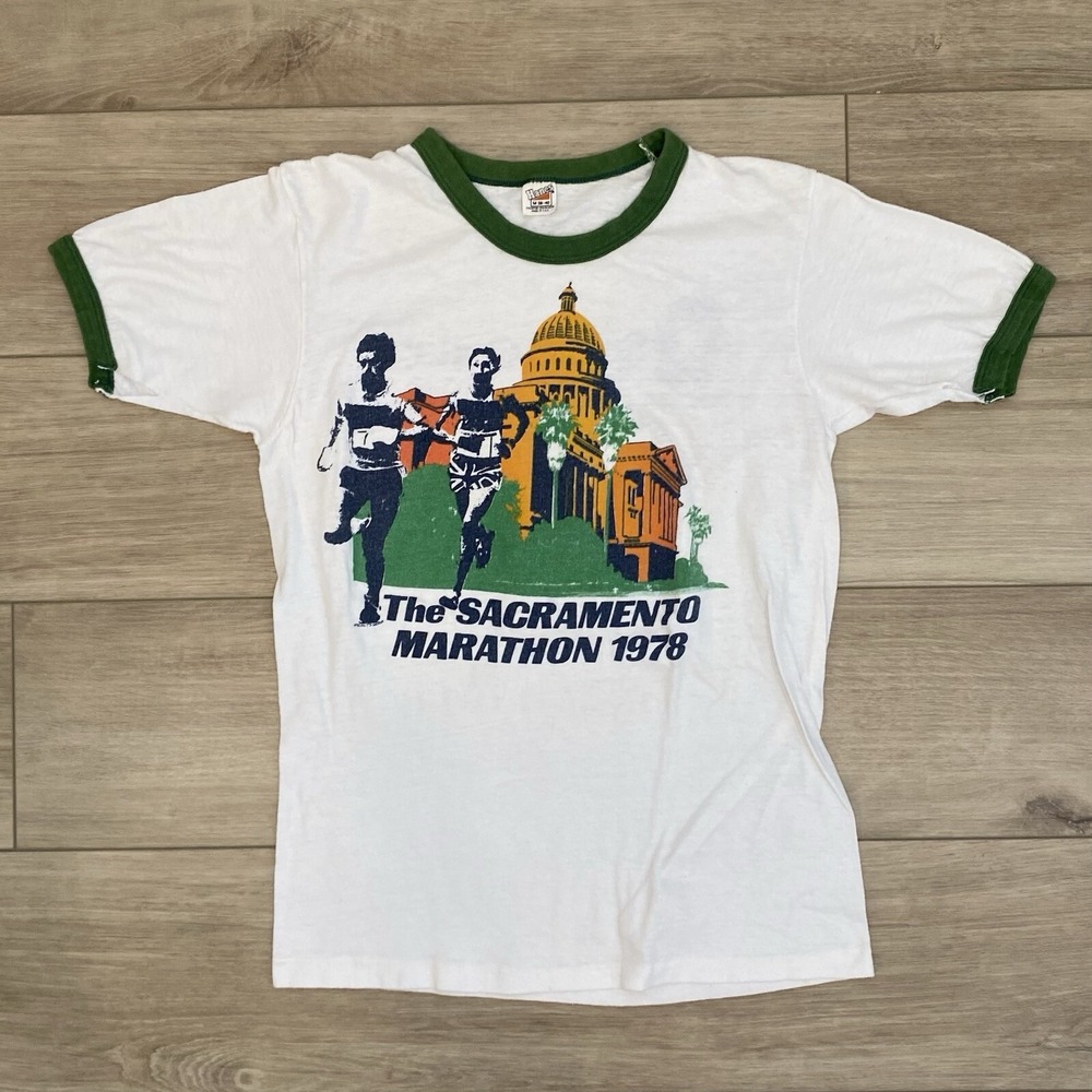 Vintage Sacramento Marathon 1978 Ringer Tee Adult Size Medium Made In USA 70s